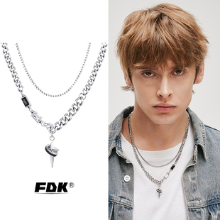 FDK项链男款男士环绕星月四芒星双层叠戴小众高级感毛衣链可刻字