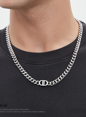 FDK猪鼻子项链男王嘉尔同款字母双D男士毛衣链潮流古巴链刻字送礼