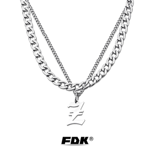 FDK字母定制吊坠项链男生嘻哈潮流古巴链双层叠戴情侣款送男友