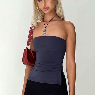 Casual sleeveless strapless folding top休闲无袖抹胸翻折上衣