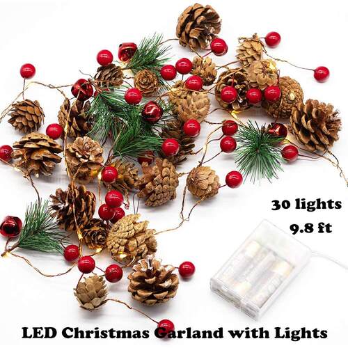 Christmas Garland String Lights LED Pine Cone Decorations