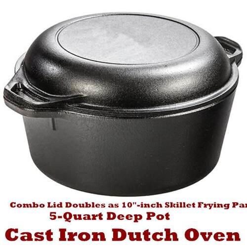 Cast Iron Dutch Oven Deep Pot Skillet Frying Pan Bread