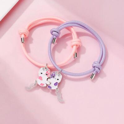 2Pcs/set Cartoon Magnet Cats Alloy Best Friend Bracelet BFF
