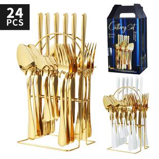 Western stainless steel tableware 24pcs knife fork and spoon