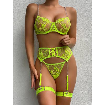 Sexy mesh embroidered hollow underwear four piece set