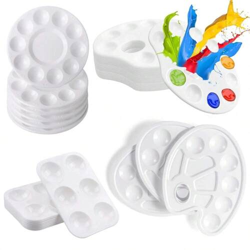 8pcs White Plastic Paint Tray Palettes, Watercolor Palette