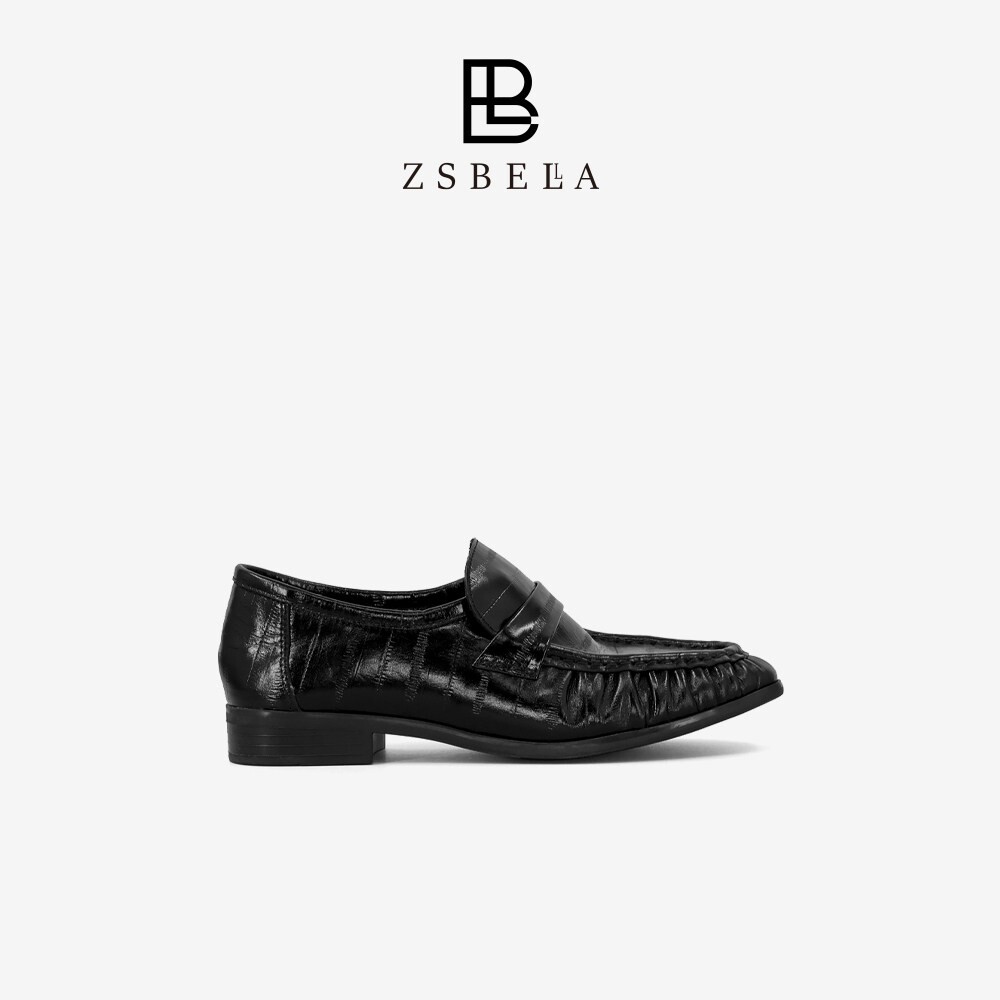 ZSBELLA老钱风褶皱牛皮乐福鞋女冬季加绒毛毛鞋2.5cm复古豆豆皮鞋
