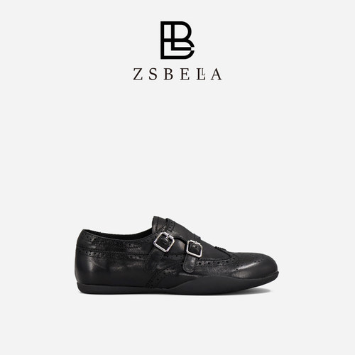 ZSBELLA牛皮玛丽珍女2cm低跟单鞋复古美拉德英伦通勤平底小皮鞋