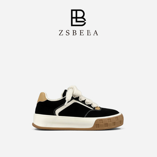 浅口磨砂皮厚底圆头情侣2026年春季 ZSBELLA牛反绒4cm休闲鞋 板鞋