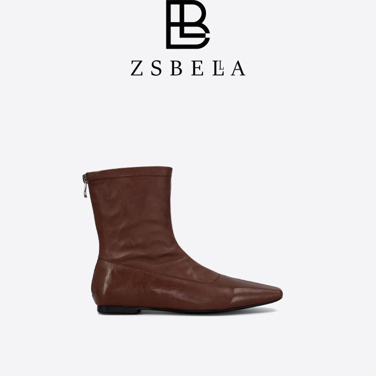 ZSBELLAZSBELLA法式优雅尖头中筒靴女真皮套筒靴百搭显瘦