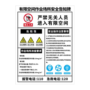 废气处理塔有限空间作业安全警示告知牌储罐水井受限空间作业安全警示牌标识职业危害危险源警告牌子定制定做