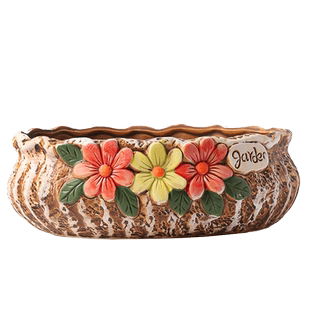 大号多肉花盆陶瓷创意简约粗陶大花盆大口径多肉植物拼盆特价清仓