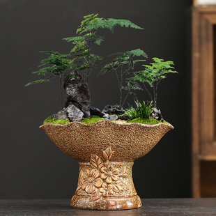 复古老桩花盆陶瓷多肉绿植特价创意透气古典纯手绘大口径宽口花盆