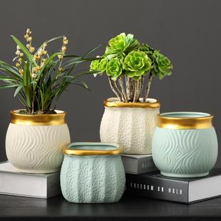 简约欧式多肉花盆蝴蝶兰绿植方口盆室内创意吸财树法师透气老桩盆