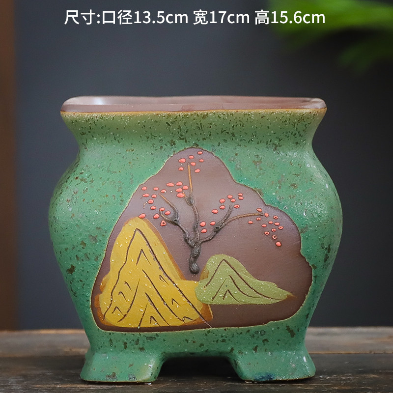 紫砂特大号兰花花盆君子兰盆景复古多肉植物花卉花盆大口径造景盆