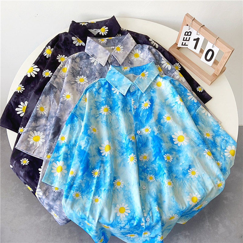 複古短袖襯衫女2022夏季新款韓版紮染小雛菊寬松bf港風半袖上衣潮在類目 女裝/女士精品, 襯衫中 - 來自Buy2taobao.com提供專業的淘寶代購服務