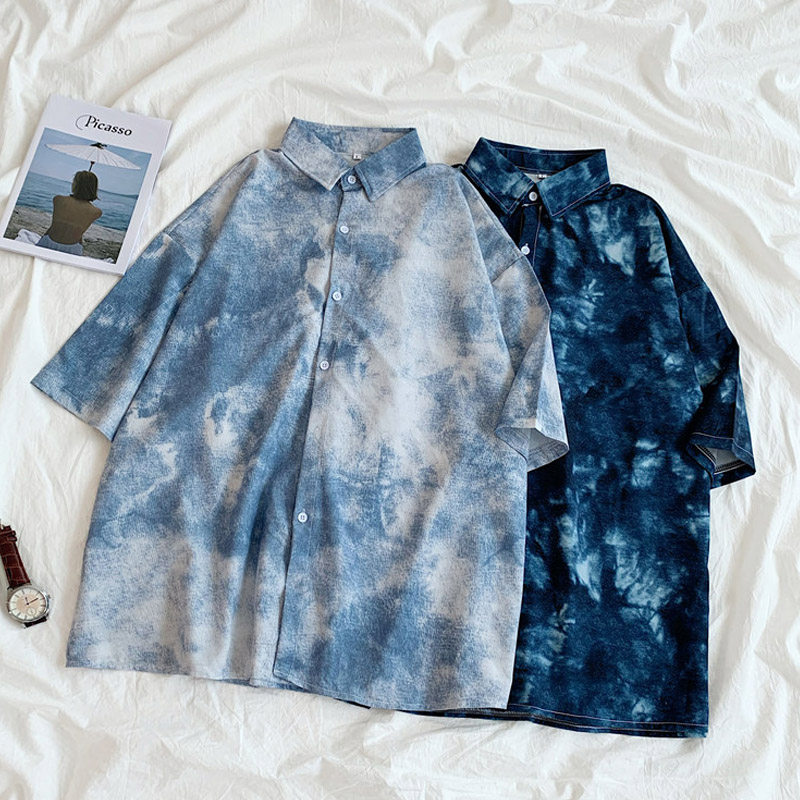 2022夏季新款ulzzang原宿风扎染渐变色短袖衬衫女ins港风半袖上衣在类目 女装/女士精品, 衬衫中 - 来自Buy2taobao.com提供专业的淘宝代购服务