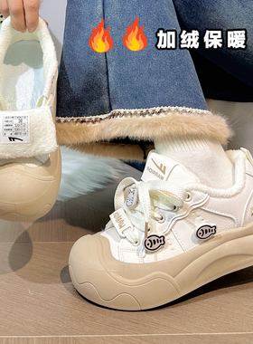 回力猫咪小鱼加绒女鞋厚底丑萌保暖二棉鞋户外小白鞋冬季运动板鞋
