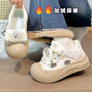 回力猫咪小鱼加绒女鞋厚底丑萌保暖二棉鞋户外小白鞋冬季运动板鞋