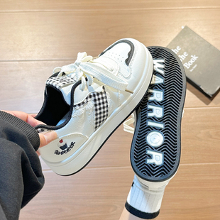 回力黑白格子加绒小白鞋女2025秋冬新款厚底休闲鞋高级感保暖板鞋