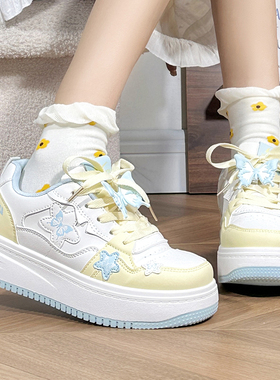 回力加绒蝴蝶女鞋小个子增高厚底小白鞋子甜妹2025冬季保暖板鞋女