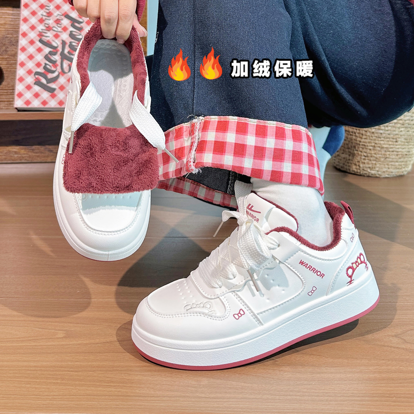 回力加绒女鞋原创kt猫小白鞋女