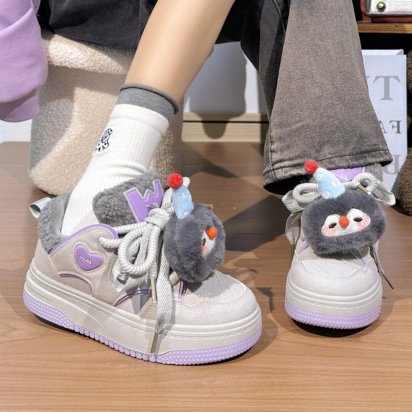 回力圣诞卡通加绒板鞋女2025冬季保暖多巴胺二棉鞋厚底学生休闲鞋,女鞋,休闲板鞋,淘宝优惠券,粉丝福利购,淘宝优惠卷