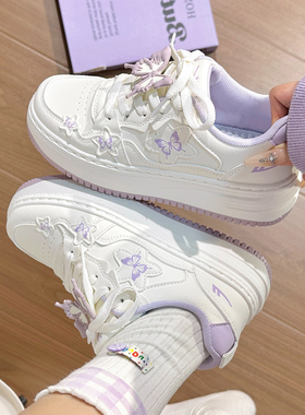 回力蝴蝶加绒小白鞋女2026冬季新款厚底二棉鞋女初中生运动板鞋女