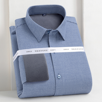 男款羊毛一体绒加绒加厚保暖衬衣