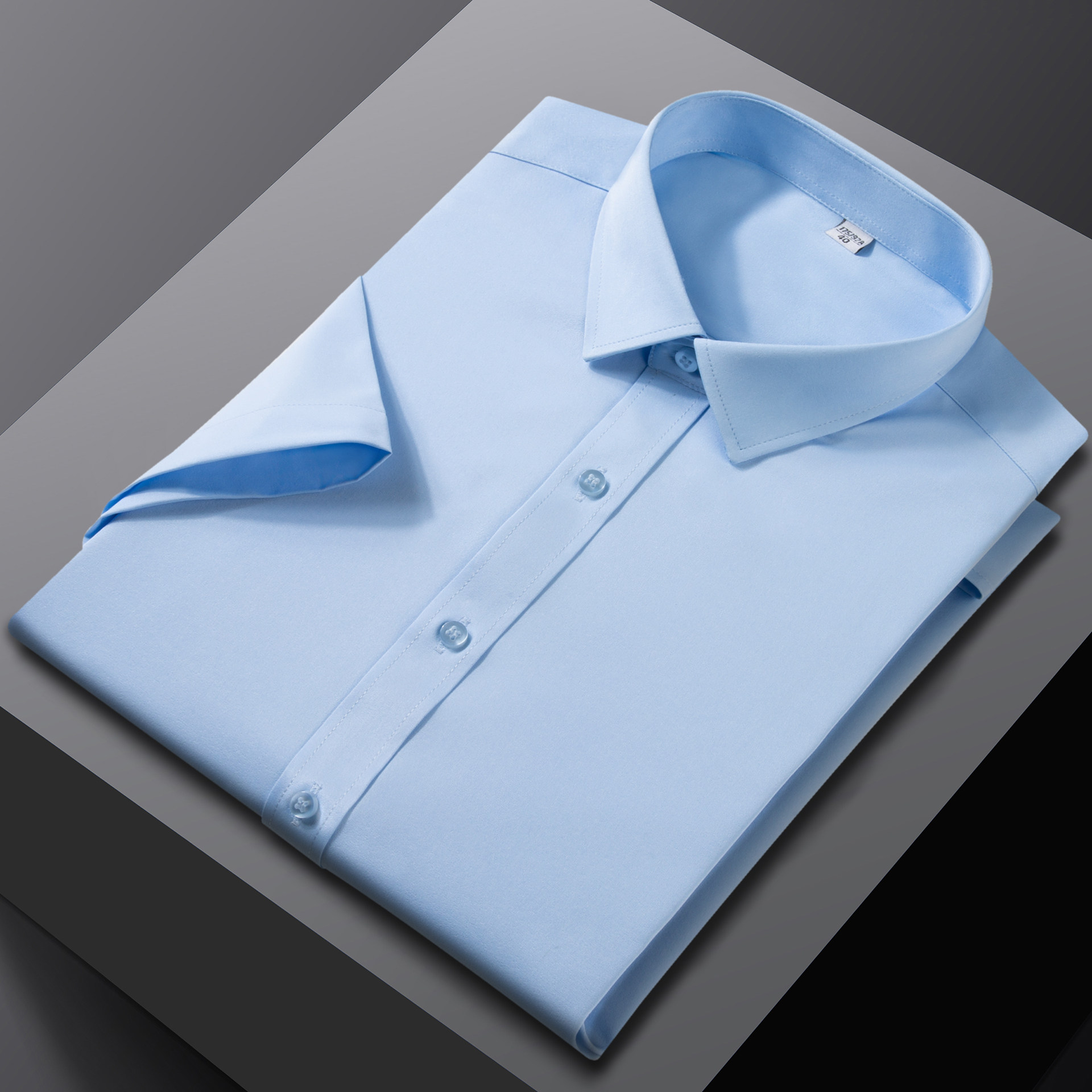 男士弹力免烫蓝色工作服短袖衬衫