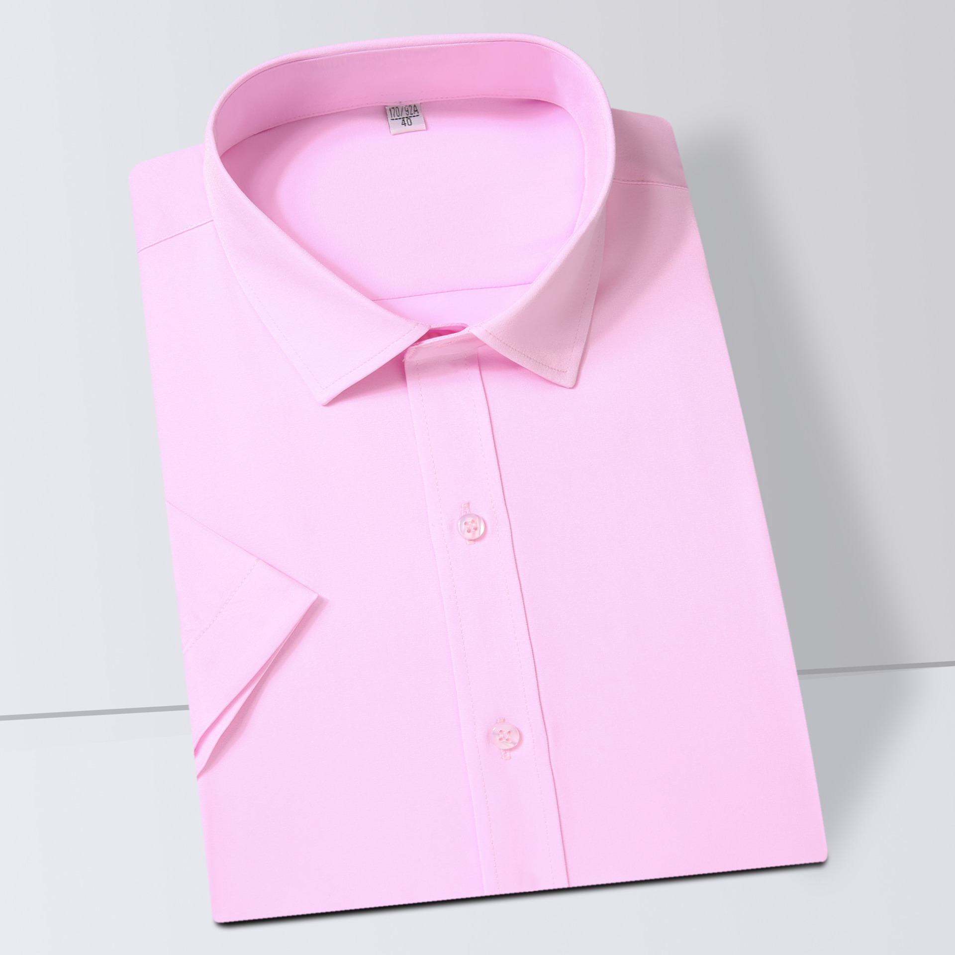 男士弹力免烫粉色工装工服短袖衬衫 夏季男装上班参会粉红色衬衣