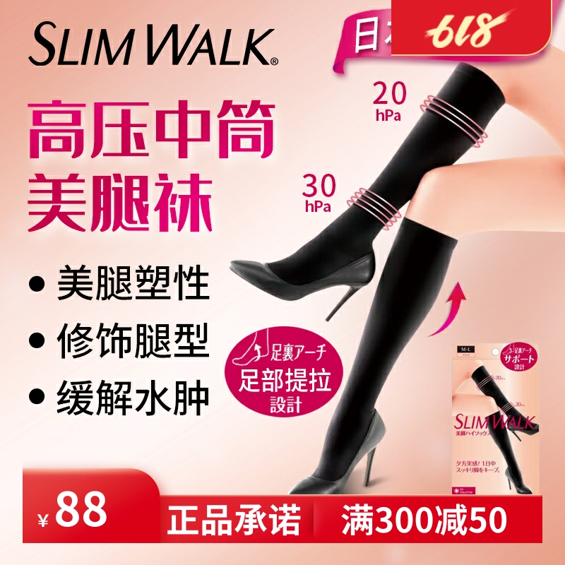 日本slimwalk强压力120D薄款夏天打底收腹提臀消浮肿美腿塑形短裙-封面