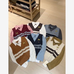 加厚打底毛衣ol韩版设计感拼接衬衣假两件毛针织衫女25冬季上衣