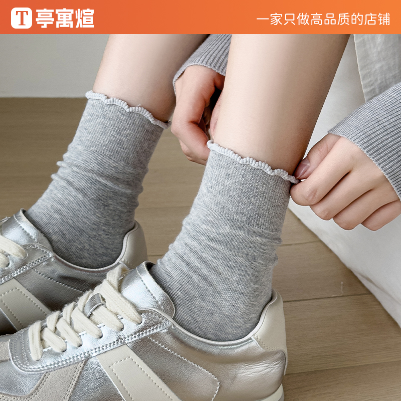 灰色袜子女款中筒袜秋冬季棉袜防臭吸汗配小皮鞋女士堆堆袜长筒袜