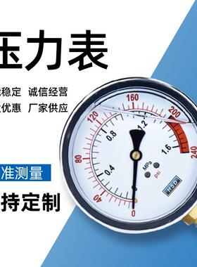 YN60Z轴向耐震压力表0-10bar/25/1.6MPA抗震净水器水压表油液压表