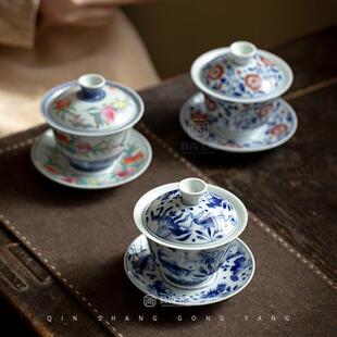 三才盖碗带盖泡茶杯单个精品茶盏茶碗景德镇陶瓷茶具套装大号白瓷