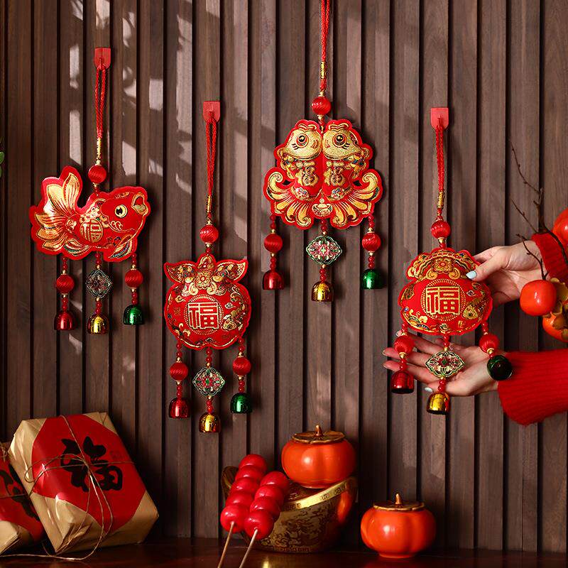 君卡年年有余挂件绒布弯鱼中国结鱼挂件客厅大号春节过年新年装饰