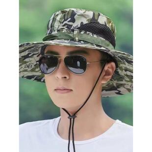 男子钓鱼帽大沿夏季防晒遮阳帽折叠式迷彩户外作业学生军训专用