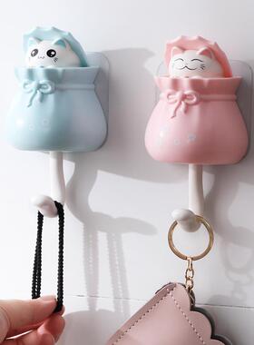 挂钩强力承重粘钩壁挂门后免打孔粘钩厨房卫生间创意可爱猫咪挂钩