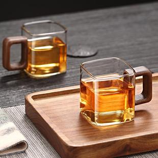 玻璃茶杯功夫茶具套装 家用高档品茗杯透明杯子 小号四方日式 两个装
