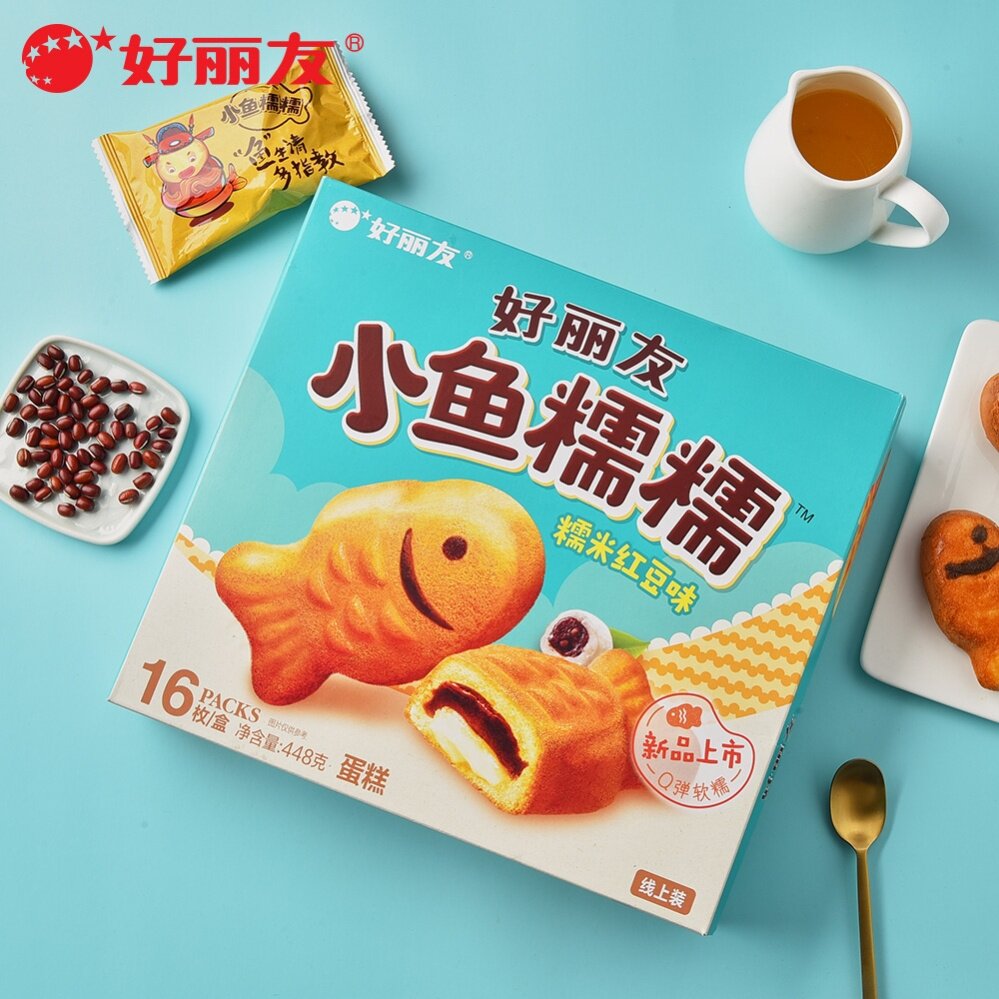 好丽友派小鱼糯糯好丽友小鱼糯打糕鱼红豆味蛋糕扛饿面包点心诺诺
