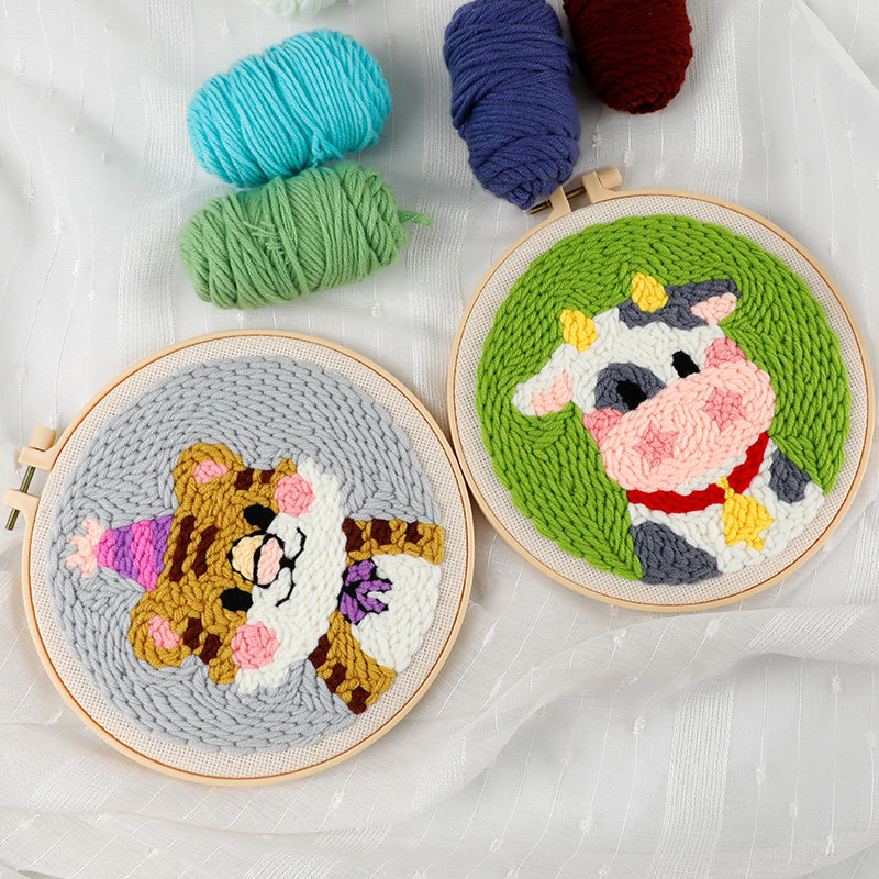 卡通创意十二生肖系列diy材料包套装戳戳绣毛线手工刺绣含教程,居家布艺,缝纫DIY材料套装,淘宝优惠券,粉丝福利购,淘宝优惠卷