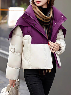 撞色带披肩个性短款羽绒棉服女款冬2025新款设计感小个子学生外套