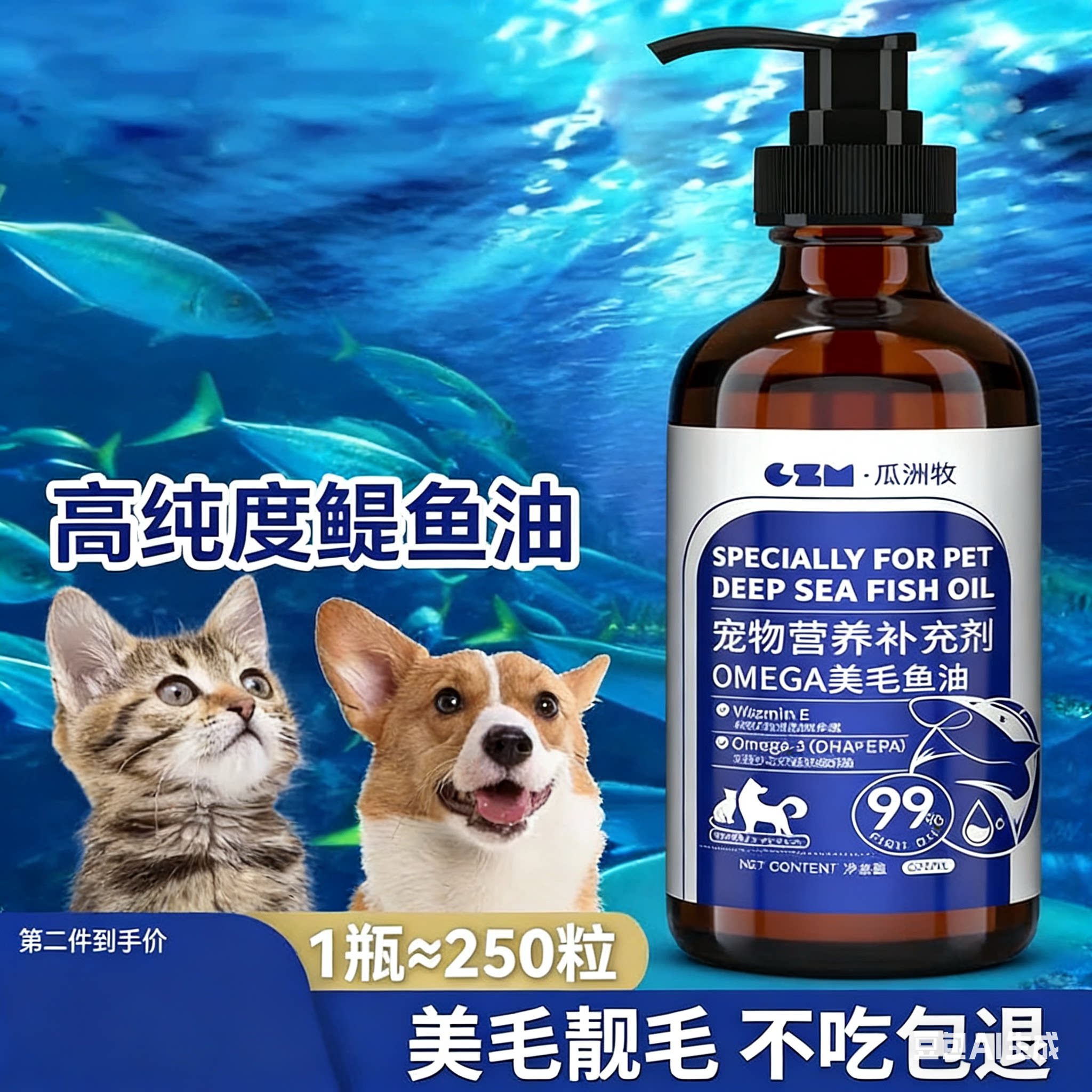 鱼油猫用狗狗犬用成幼猫咪宠物深海液体卵磷脂美毛护肤护毛发专用