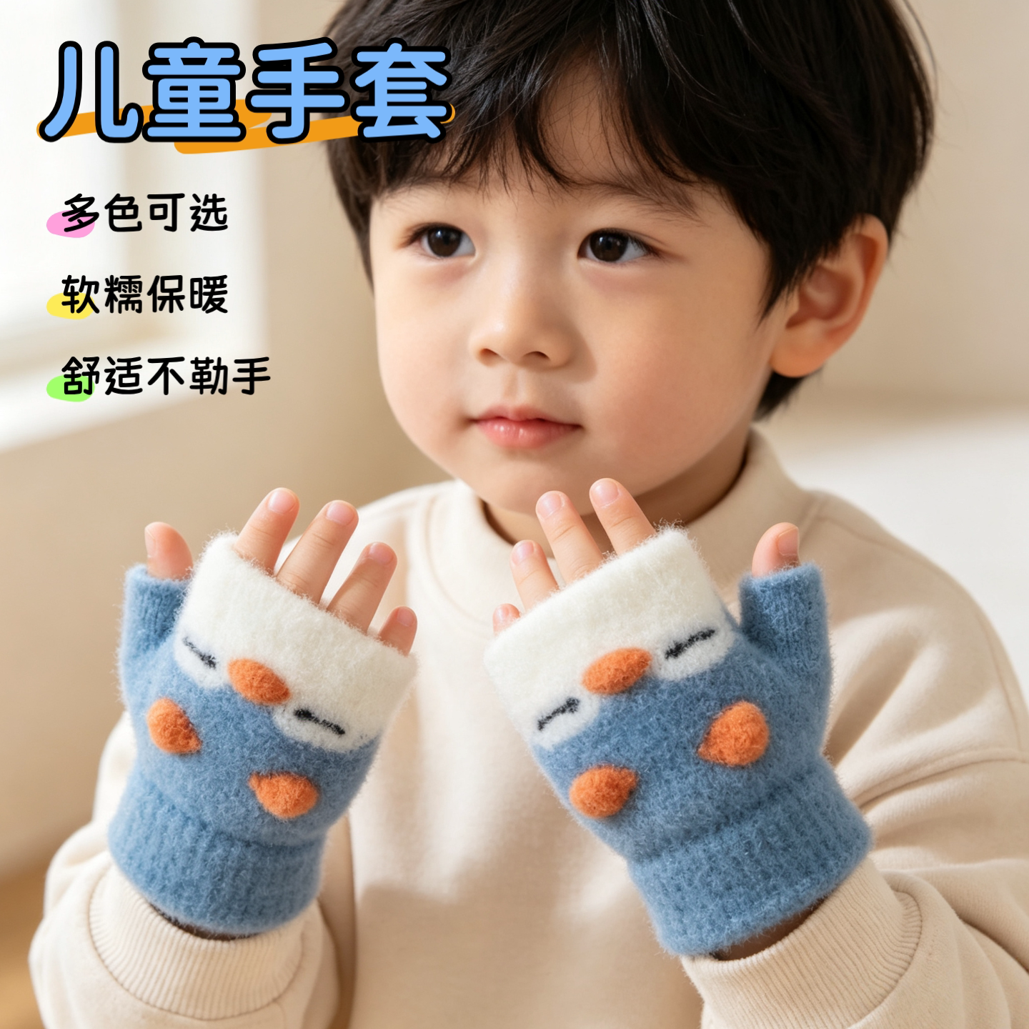 秋冬季婴儿卡通保暖手套