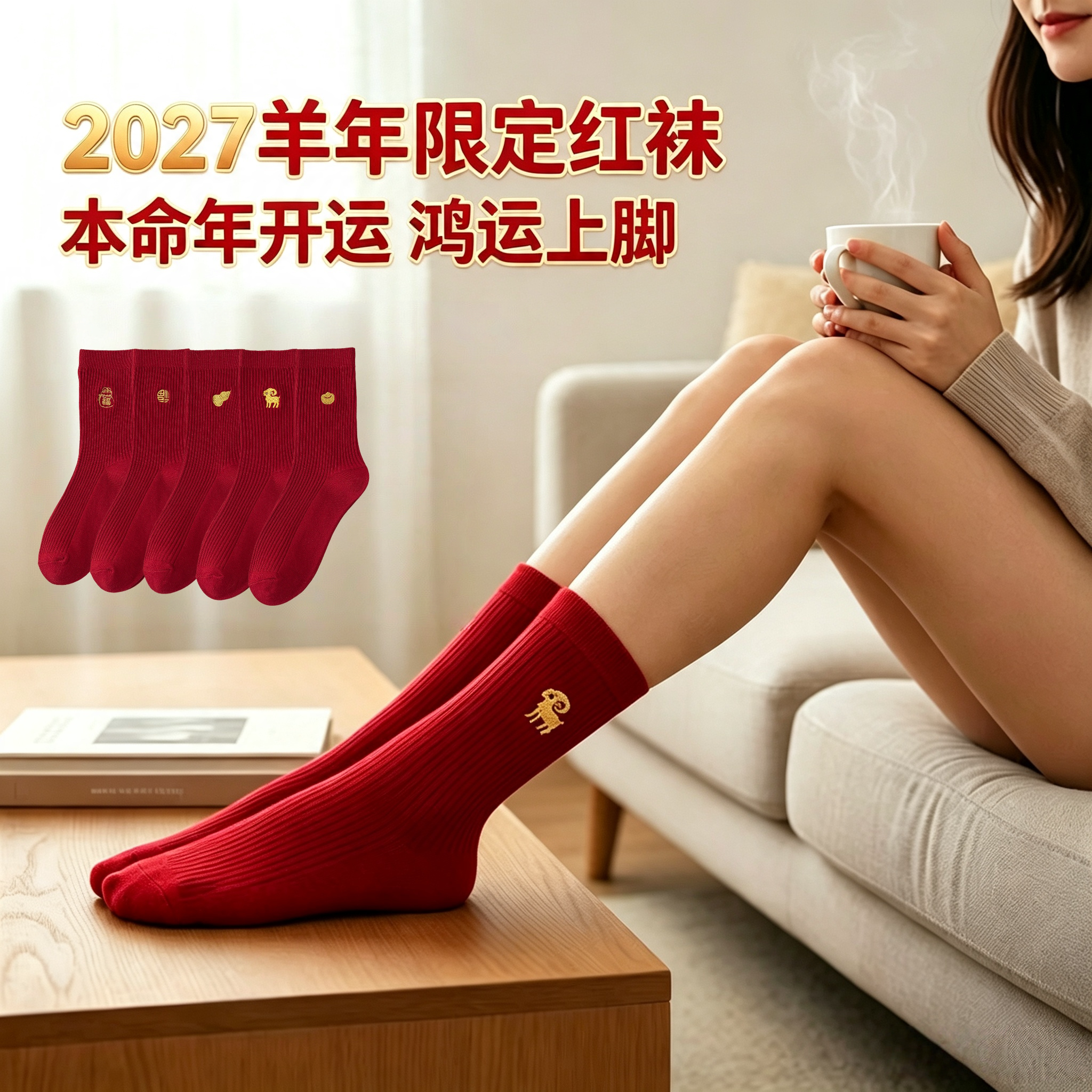 2027羊年限定本命年红袜福字