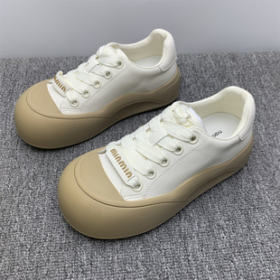 厚底百搭休闲鞋 小白鞋 女2026春季 真皮大头面包鞋 新款 撤柜处理35码