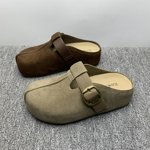 撤柜处理真皮内增高包头半托鞋女2025新款外穿一脚瞪懒人博肯单鞋