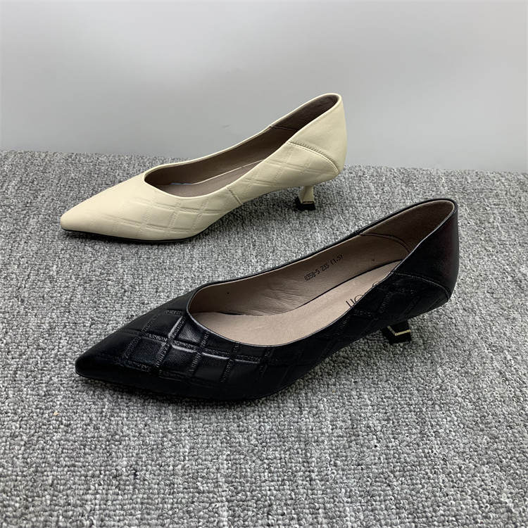 女鞋品牌断码处理羊皮细跟浅口单鞋女2025新款真皮通勤职业气质高跟鞋
