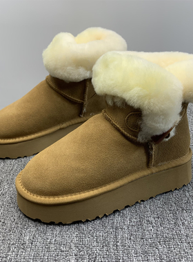 撤柜处理真皮厚底轻便毛领口雪地靴女2025冬季新款羊毛口保暖棉鞋
